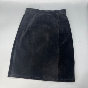 Vtg 80s 90s 100% Suede Leather Skirt‎ Sm Black Midi Pencil Goth Grunge Festival